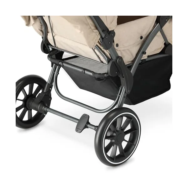 Deryan Elena Duo Tandem Double Pushchair - Baby & Toddler Tandem Pushchair with Raincover, Suitable from Birth to Approx. 3 Years (30kg), Compact & Foldable, 5-Point Harness, Nougat