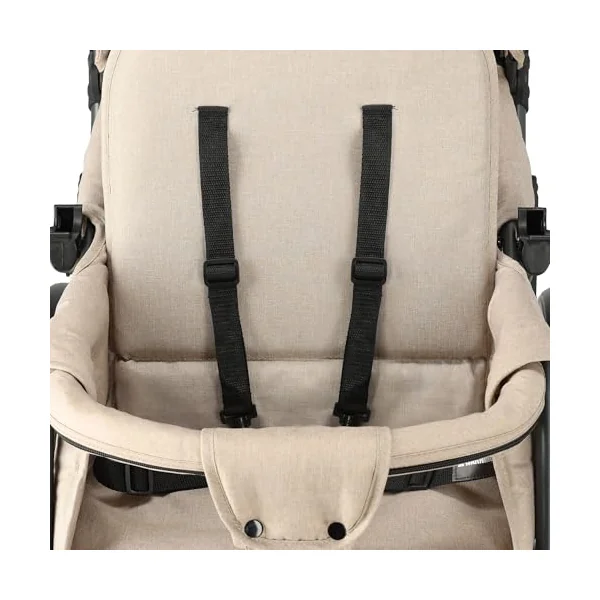 Deryan Elena Duo Tandem Double Pushchair - Baby & Toddler Tandem Pushchair with Raincover, Suitable from Birth to Approx. 3 Years (30kg), Compact & Foldable, 5-Point Harness, Nougat