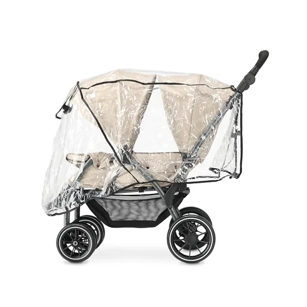 Deryan Elena Duo Tandem Double Pushchair - Baby & Toddler Tandem Pushchair with Raincover, Suitable from Birth to Approx. 3 Years (30kg), Compact & Foldable, 5-Point Harness, Nougat