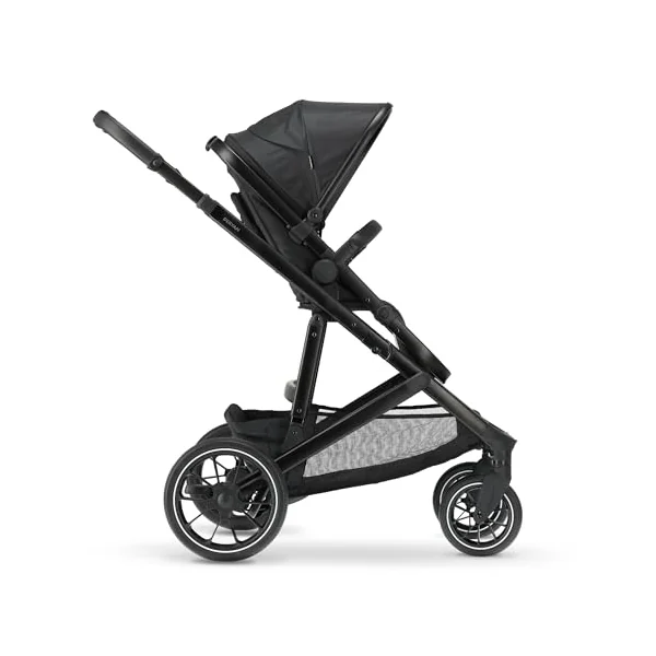 Deryan Evy V2 Pram for 2 Children, Baby & Toddler Tandem Pushchair, Double Second Seat from 6 Months, Baby Pram Buggy up to 50 kg, 2-in-1 Complete Set (Black+Seat)