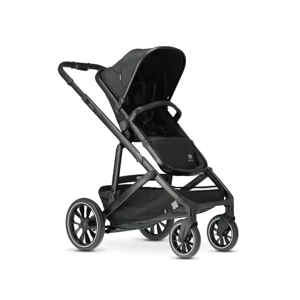 Deryan Evy V2 Pram for 2 Children, Baby & Toddler Tandem Pushchair, Double Second Seat from 6 Months, Baby Pram Buggy up to 50 kg, 2-in-1 Complete Set (Black+Seat)