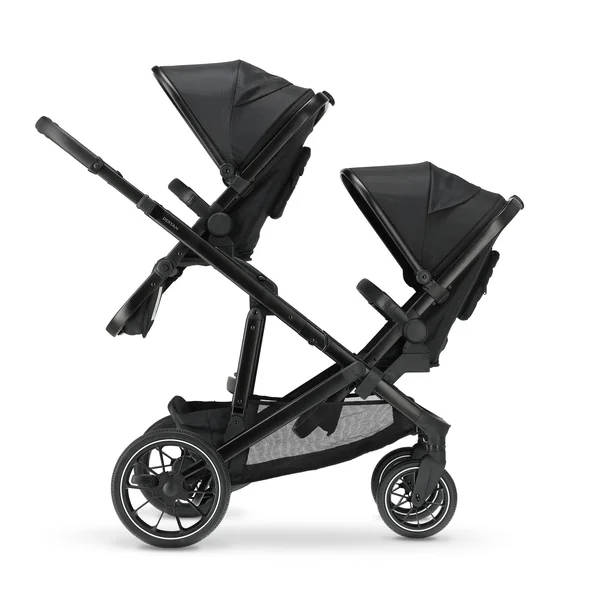 Deryan Evy V2 Pram for 2 Children, Baby & Toddler Tandem Pushchair, Double Second Seat from 6 Months, Baby Pram Buggy up to 50 kg, 2-in-1 Complete Set (Black+Seat)