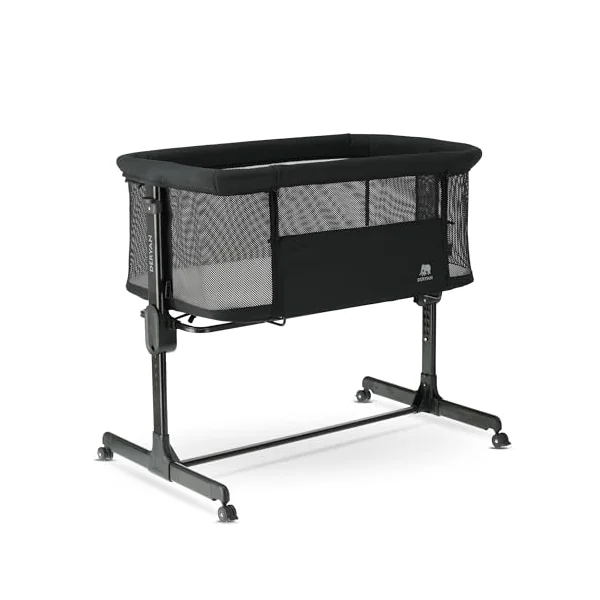 DERYAN Snoozy 3-in-1 Baby Bedside Crib - 7-Level Heights Adjustable Bassinet with Mattress, Lockable Wheels, Newborn Bedside Sleeper for Birth to 9kg - Black