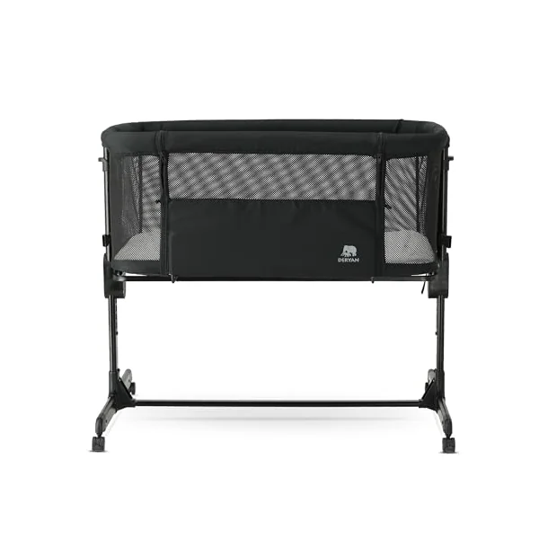 DERYAN Snoozy 3-in-1 Baby Bedside Crib - 7-Level Heights Adjustable Bassinet with Mattress, Lockable Wheels, Newborn Bedside Sleeper for Birth to 9kg - Black