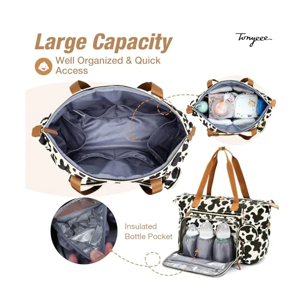 Diaper Bag Tote, Large Baby Diaper Bags, Hospital Bag for Labor Delivery with Pacifier Case Changing Pad