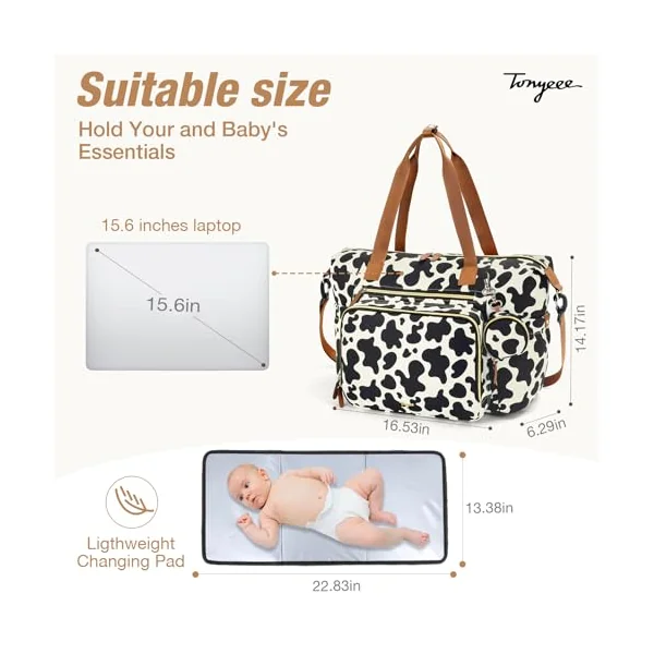 Diaper Bag Tote, Large Baby Diaper Bags, Hospital Bag for Labor Delivery with Pacifier Case Changing Pad