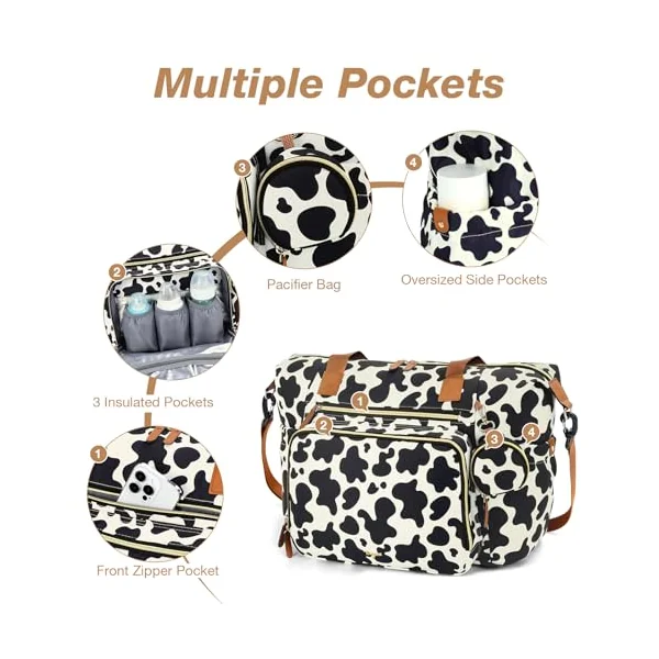 Diaper Bag Tote, Large Baby Diaper Bags, Hospital Bag for Labor Delivery with Pacifier Case Changing Pad