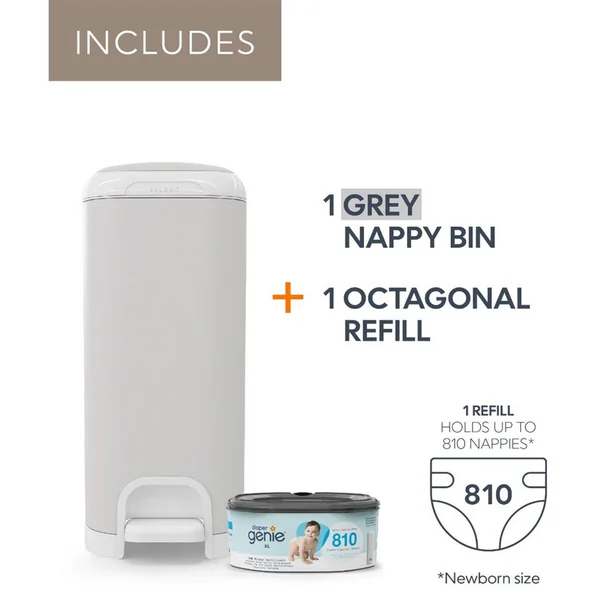 #Diaper Genie Select Nappy Bin - Stone Grey