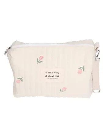 Diaper Storage Bag, Large Capacity Convenient Reusable Baby Bottle Bag Cotton Cloth Portable Cute Pattern for Mother for Travel(Tulip Embroidery)