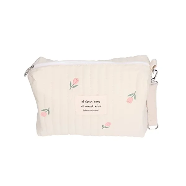 Diaper Storage Bag, Large Capacity Convenient Reusable Baby Bottle Bag Cotton Cloth Portable Cute Pattern for Mother for Travel(Tulip Embroidery)