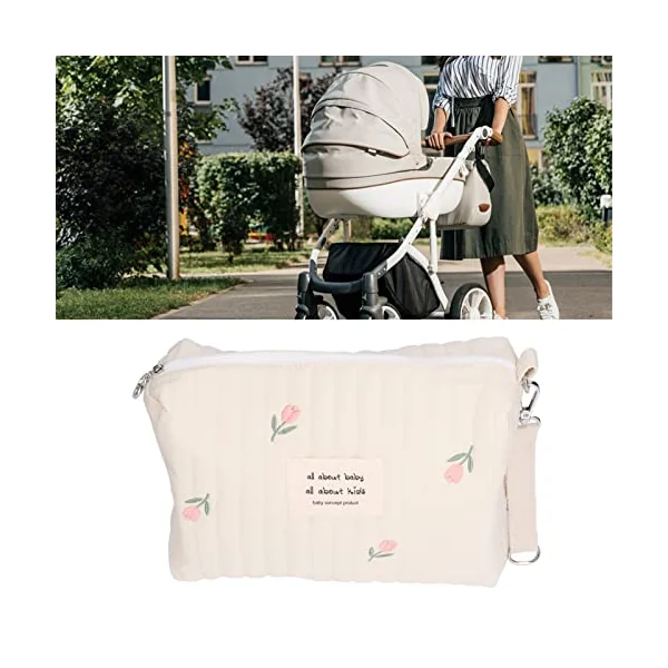 Diaper Storage Bag, Large Capacity Convenient Reusable Baby Bottle Bag Cotton Cloth Portable Cute Pattern for Mother for Travel(Tulip Embroidery)