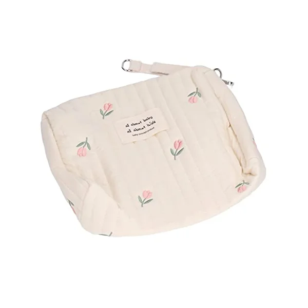 Diaper Storage Bag, Large Capacity Convenient Reusable Baby Bottle Bag Cotton Cloth Portable Cute Pattern for Mother for Travel(Tulip Embroidery)