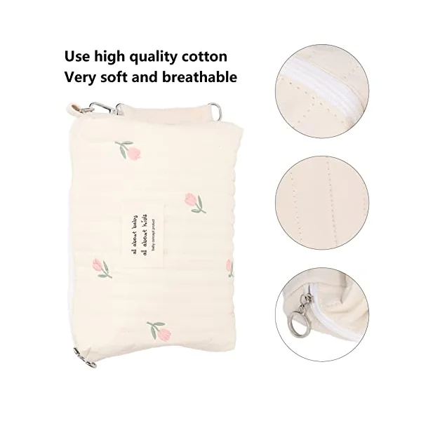 Diaper Storage Bag, Large Capacity Convenient Reusable Baby Bottle Bag Cotton Cloth Portable Cute Pattern for Mother for Travel(Tulip Embroidery)