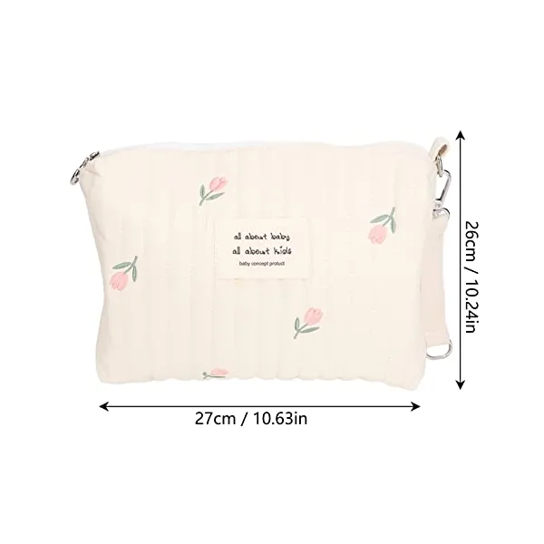 Diaper Storage Bag, Large Capacity Convenient Reusable Baby Bottle Bag Cotton Cloth Portable Cute Pattern for Mother for Travel(Tulip Embroidery)