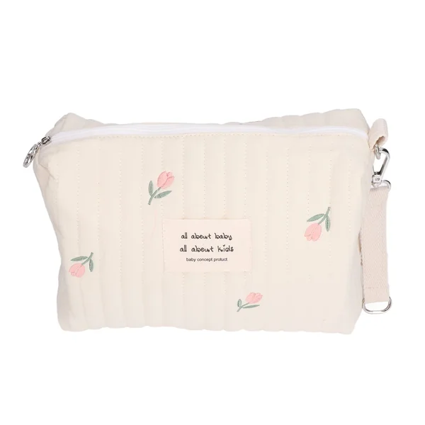 Diaper Storage Bag, Large Capacity Convenient Reusable Baby Bottle Bag Cotton Cloth Portable Cute Pattern for Mother for Travel(Tulip Embroidery)