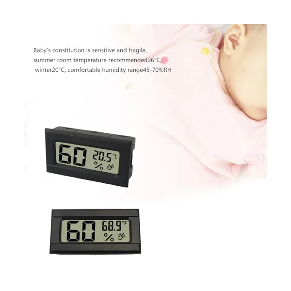 Digital Temperature and Humidity Meter Thermometers Hygrometer for Infant Room with Back Hook and Clear Display Baby Room Temperature Hygrometer
