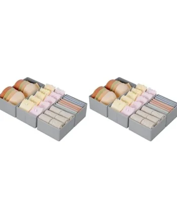 DIMJ Drawer Organisers 8 Pack Foldable Storage Box, Fabric Wardrobe Storage, Dresser Drawer Dividers Cubes for Bras, Socks, Underwear, Ties, Scarves, Cosmetics (Grey)