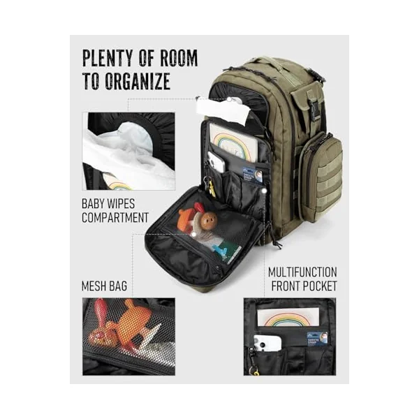 Dinictis Dad Diaper Bag, Mens Diaper Bag Backpack with Diaper Changing Mat, Military Diaper Backpack, Jungle Green, One Size, Daypack Backpacks