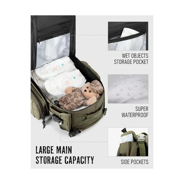 Dinictis Dad Diaper Bag, Mens Diaper Bag Backpack with Diaper Changing Mat, Military Diaper Backpack, Jungle Green, One Size, Daypack Backpacks