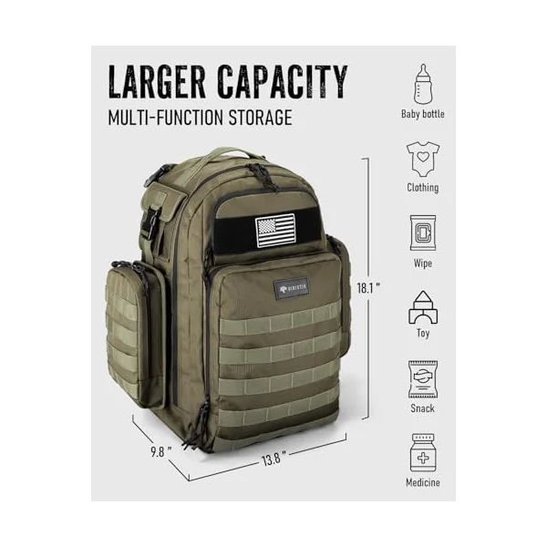 Dinictis Dad Diaper Bag, Mens Diaper Bag Backpack with Diaper Changing Mat, Military Diaper Backpack, Jungle Green, One Size, Daypack Backpacks