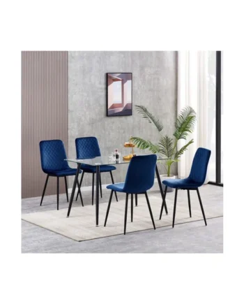 Dining Chairs Velvet Fabric Lexi Set of 4 Blue by MCC