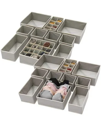 DIOMMELL Set of 21 Foldable Cloth Storage Box Closet Dresser Drawer Organizer Fabric Baskets Bins Containers Divider for Baby Clothes Underwear Bras Socks Lingerie Clothing,Grey 11-4249