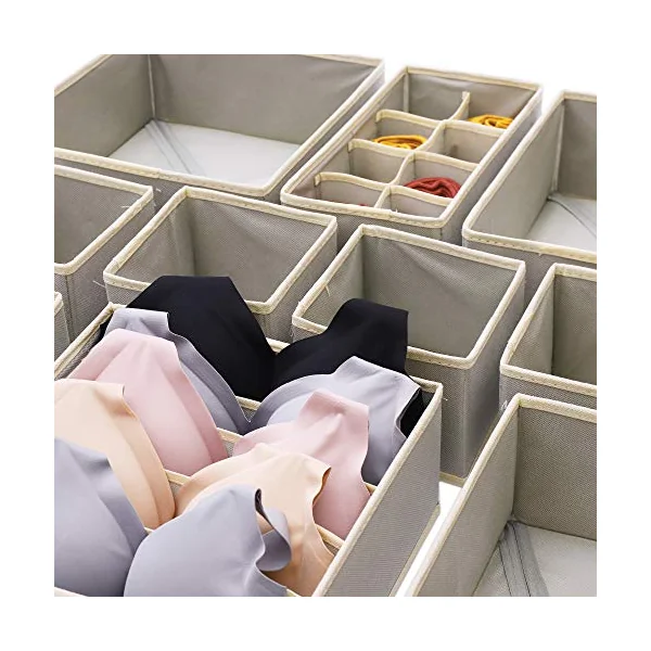 DIOMMELL Set of 21 Foldable Cloth Storage Box Closet Dresser Drawer Organizer Fabric Baskets Bins Containers Divider for Baby Clothes Underwear Bras Socks Lingerie Clothing,Grey 11-4249