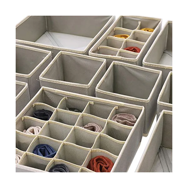 DIOMMELL Set of 21 Foldable Cloth Storage Box Closet Dresser Drawer Organizer Fabric Baskets Bins Containers Divider for Baby Clothes Underwear Bras Socks Lingerie Clothing,Grey 11-4249