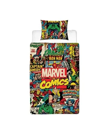 Disney Official Marvel Avengers Single Kids Duvet Cover Set | Reversible 2 Sided Bedding Including Matching Pillow Case | Comics Design | Character World Brands Single Bed Set