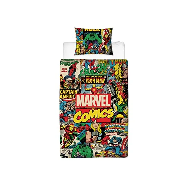 Disney Official Marvel Avengers Single Kids Duvet Cover Set | Reversible 2 Sided Bedding Including Matching Pillow Case | Comics Design | Character World Brands Single Bed Set