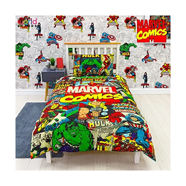 Disney Official Marvel Avengers Single Kids Duvet Cover Set | Reversible 2 Sided Bedding Including Matching Pillow Case | Comics Design | Character World Brands Single Bed Set