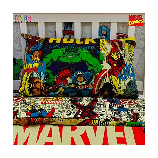 Disney Official Marvel Avengers Single Kids Duvet Cover Set | Reversible 2 Sided Bedding Including Matching Pillow Case | Comics Design | Character World Brands Single Bed Set