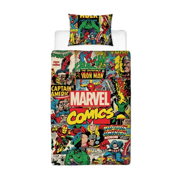 Disney Official Marvel Avengers Single Kids Duvet Cover Set | Reversible 2 Sided Bedding Including Matching Pillow Case | Comics Design | Character World Brands Single Bed Set