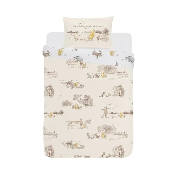 Disney Winnie the Pooh Cot Bed Duvet Cover Set, Reversible Toddler Bedding Set, Cotton Rich, Design, 120 x 150cm