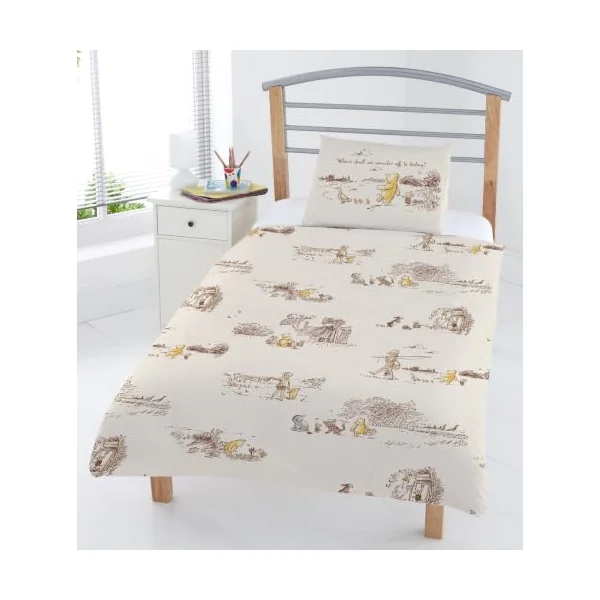 Disney Winnie the Pooh Cot Bed Duvet Cover Set, Reversible Toddler Bedding Set, Cotton Rich, Design, 120 x 150cm