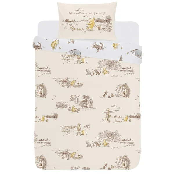 Disney Winnie the Pooh Cot Bed Duvet Cover Set, Reversible Toddler Bedding Set, Cotton Rich, Design, 120 x 150cm