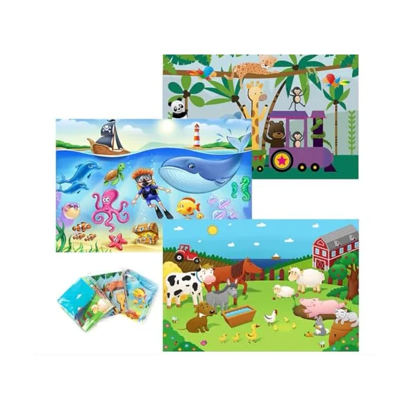 Disposable Placemats for Baby - Cute Animal Toddler Placemat That Sticks to Tables at Restaurants - (Assorted 40 Pack with 3 Designs)
