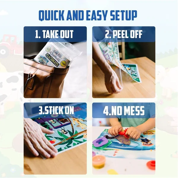 Disposable Placemats for Baby - Cute Animal Toddler Placemat That Sticks to Tables at Restaurants - (Assorted 40 Pack with 3 Designs)