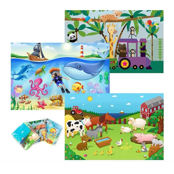 Disposable Placemats for Baby - Cute Animal Toddler Placemat That Sticks to Tables at Restaurants - (Assorted 40 Pack with 3 Designs)