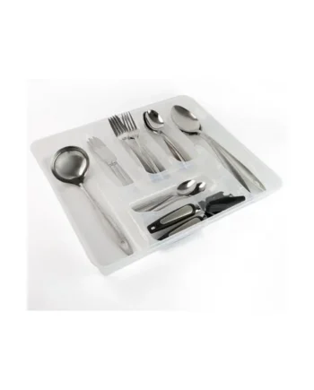 DIVCHI Cutlery Tray Kitchen Drawer Organiser 7 Compartments Utensil Spoon Fork Holder Silverware Flatware Storage Rack Transparent
