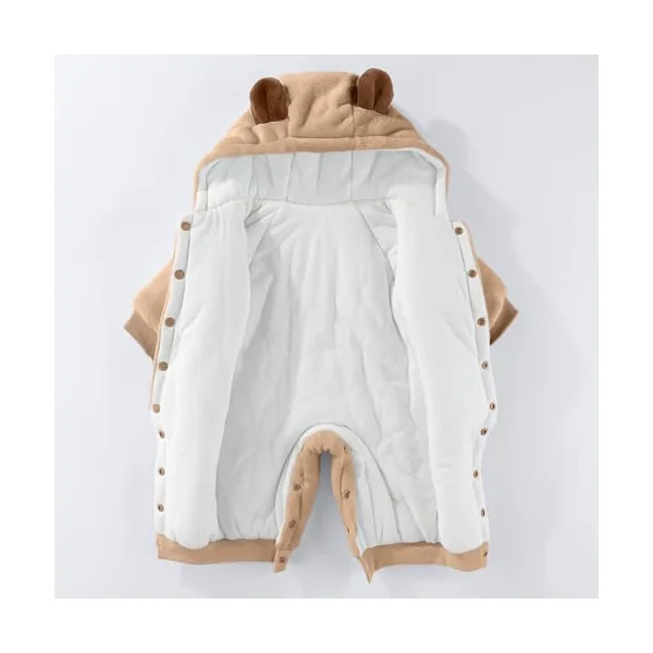 DivingBirds Baby Snowsuit Hooded Romper, Bear Fleece Jumpsuit Newborn Warm Winter Outfits Bodysuits 0-12 Months