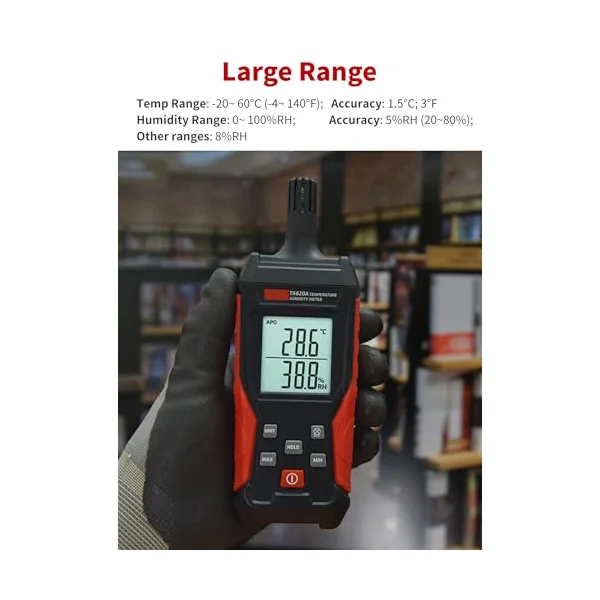 Diyeeni TA620A Temperature Humidity Meter, Handheld Thermometer Hygrometer with Ambient, Dew Point, Wet Bulb, High Precision Temperature & Humidity, Support Data Storage