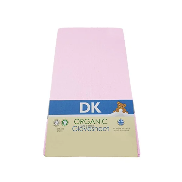 DK Glovesheets Pink GOTS Certified 100% Organic Cotton Fitted Sheet To Fit The New Boori Range Cot Beds Manufactured From FEB 2015 - Size 132 x 70 cm
