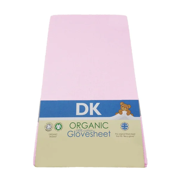 DK Glovesheets Pink GOTS Certified 100% Organic Cotton Fitted Sheet To Fit The New Boori Range Cot Beds Manufactured From FEB 2015 - Size 132 x 70 cm