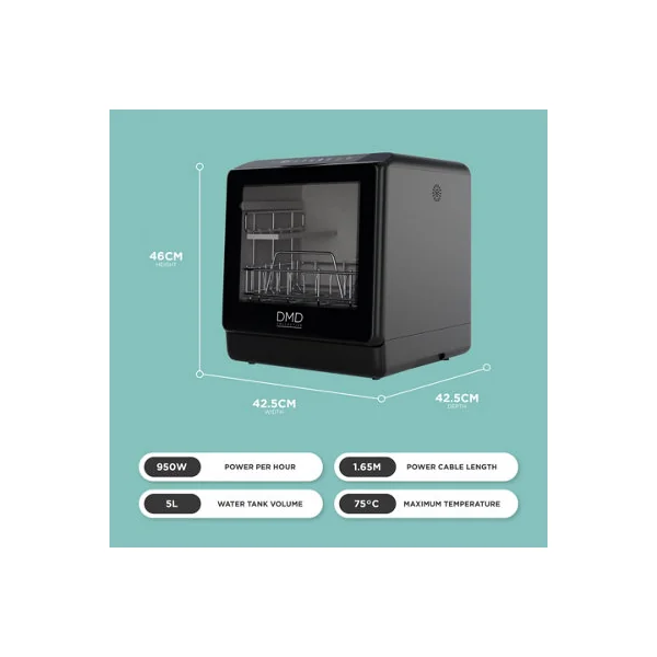 DMD Mini Table Top Countertop Dishwasher 5L Built-In Water Tank with 6 Wash Programmes