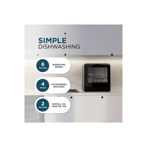 DMD Mini Table Top Countertop Dishwasher 5L Built-In Water Tank with 6 Wash Programmes