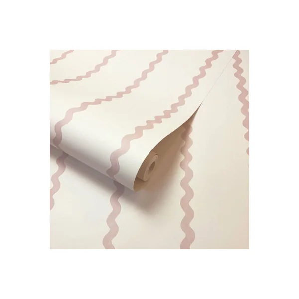 Do the Wiggle Stripe Wallpaper Pink / Cream World Of Wallpaper 50475