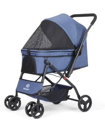 Dog Pram for Small Dogs Cats, Lightweight Folding Dog Stroller for Medium Dogs 20kg, 4 Wheels Foldable Dog Pushchair Buggy Travel Pet Trolley Carrier with Storage Basket (Navy)