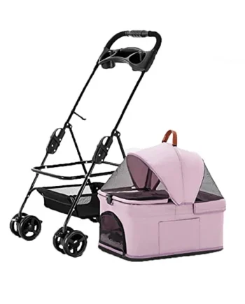 Dog Stroller Folding Travel Carrier Cart, for Medium Small Dogs Lightweight Animal Storage Basket, Cup Holder Storage
