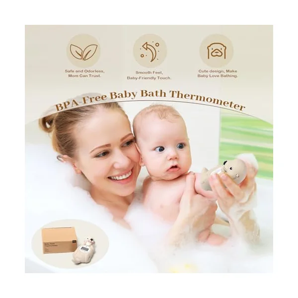 Doli Yearning Otter Baby Bath Thermometer Safety For Bathtub | Toddlers Floating Bath Temp Toy, Bathtub Thermometer, at Fahrenheit and Celsius degree - Light brown otter